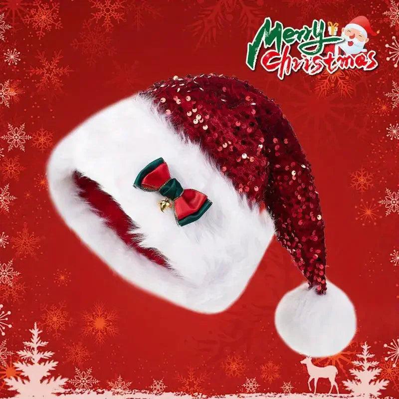 Christmas Hat Red Paillette Bowknot Plush Decorative Hat EX-STOCK Canada