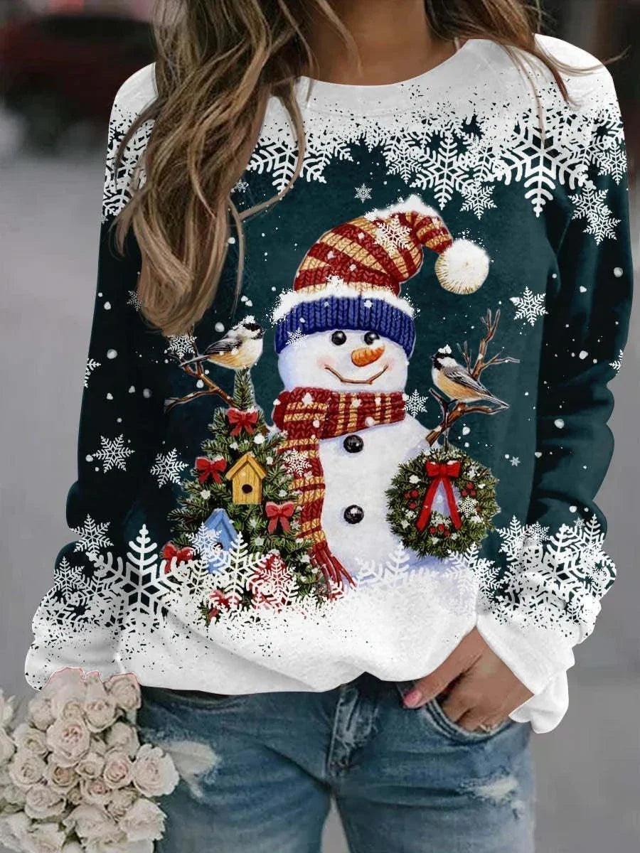 Snowman Printed Panel Loose Sweater EX-STOCK Canada