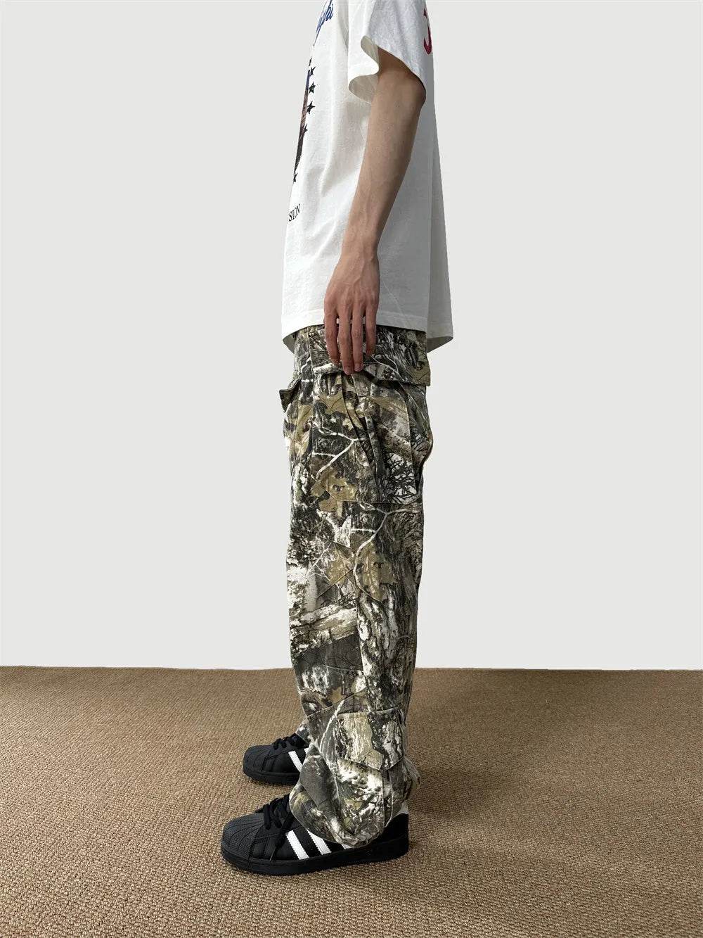 Loose Straight Tree Worn Looking Washed-out Camouflage Printed Cargo pant Men - EX-STOCK Canada