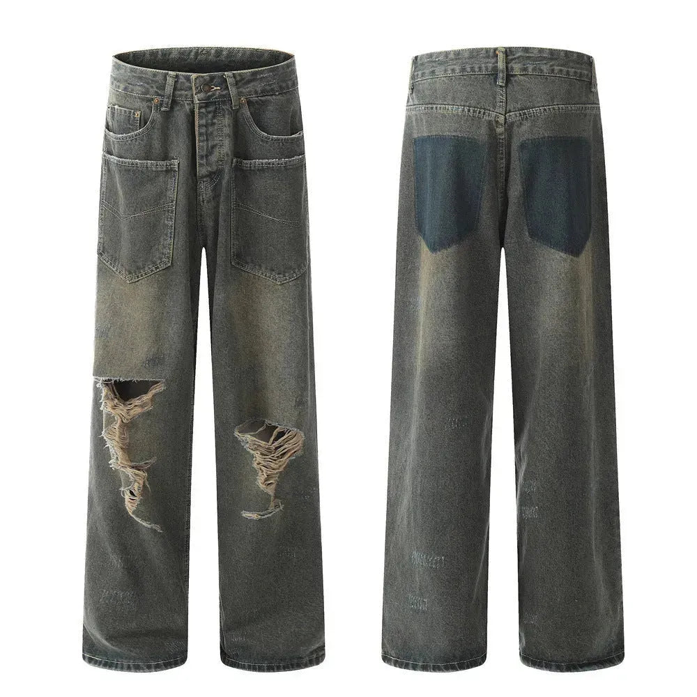 Pocket Design Loose Denim Straight-leg Trousers Men Jeans - EX-STOCK CANADA