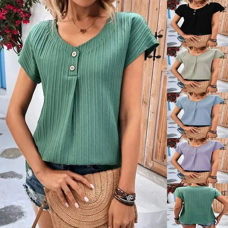 Casual Summer stripe Blouse top Round Neck women - EX-STOCK CANADA