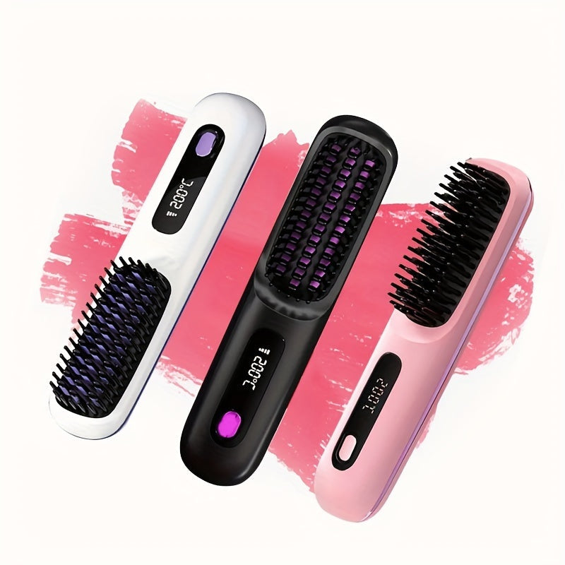 S7 Portable Cordless Hair Straightening Brush With LED Display - Lightweight Mini Negative Ion Hot Brush, USB Rechargeable Women's Travel Essentials Gift, Scald Protection EX-STOCK