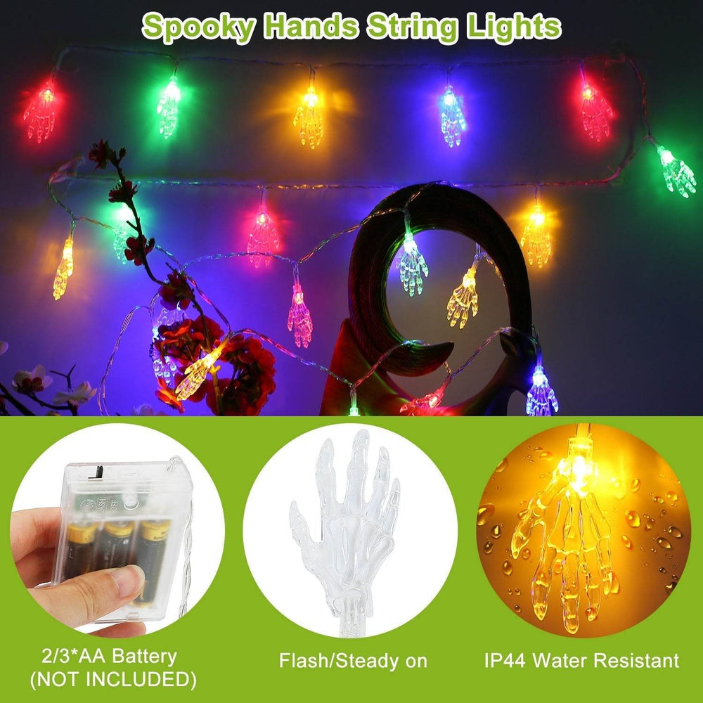 Set Of 3Pcs Halloween Light Decorations Total 50 LEDs 24ft Halloween String Lights Colorful 3D Skeleton Ghost String Lights Gauze Skull String Lights Spooky Hands String Lights For Indoor Outdoor Part - EX-STOCK Canada