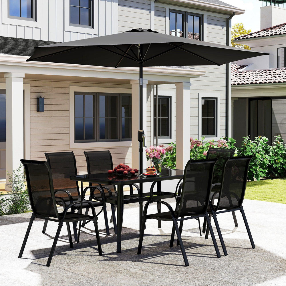 Ensemble de mobilier de patio 8 pièces avec parasol de patio de 9 pieds, table et chaises de jardin, noirEX-STOCK Canada