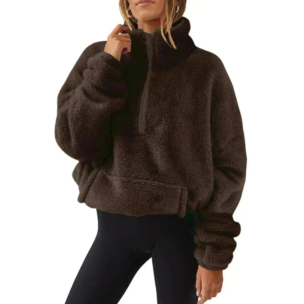 Pull à demi-chouchure à demi-stand à moitié zippé en veille européenne et américaine.