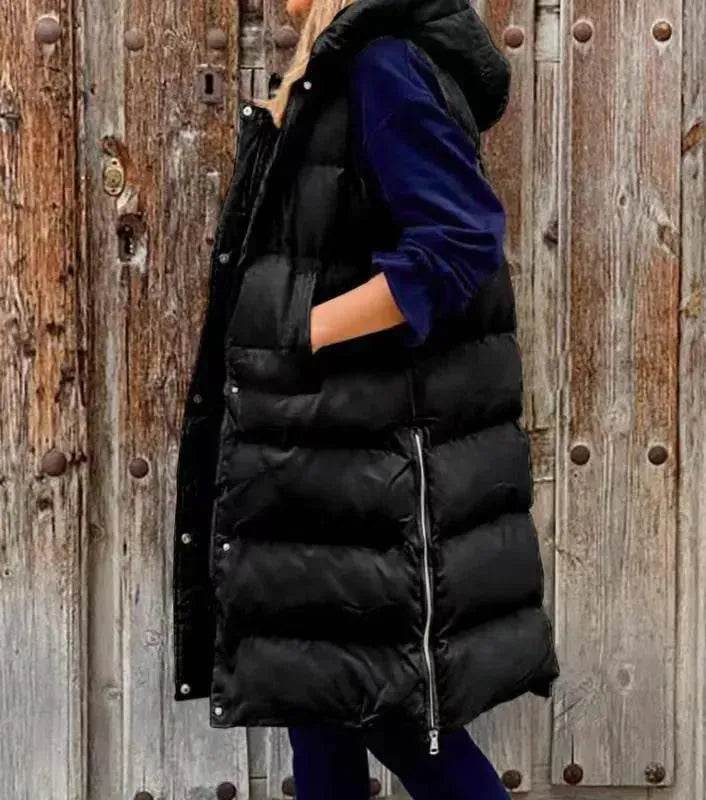 Pure Color Hooded Long Cotton Quilted Puffer Vest Casual - EX-STOCK Canada