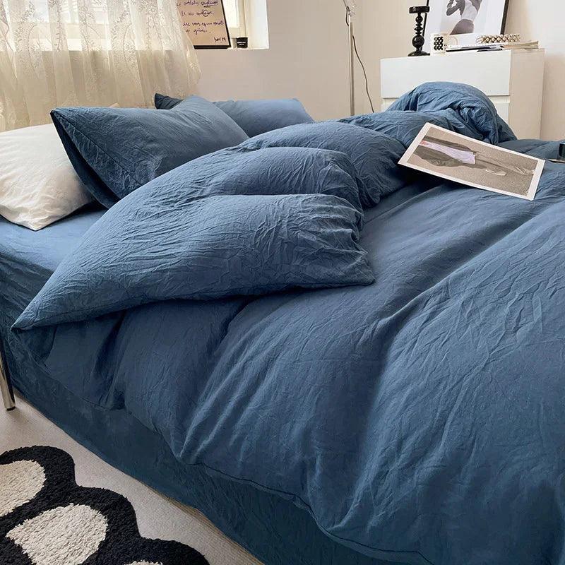 Four-piece Bed Set Solid Color Sanding Washed Cotton Duvet Cover EX-STOCK Canada
