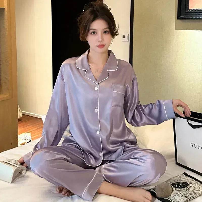 Long sleeve Silk Pajamas for women 2pcs - EX-STOCK Canada