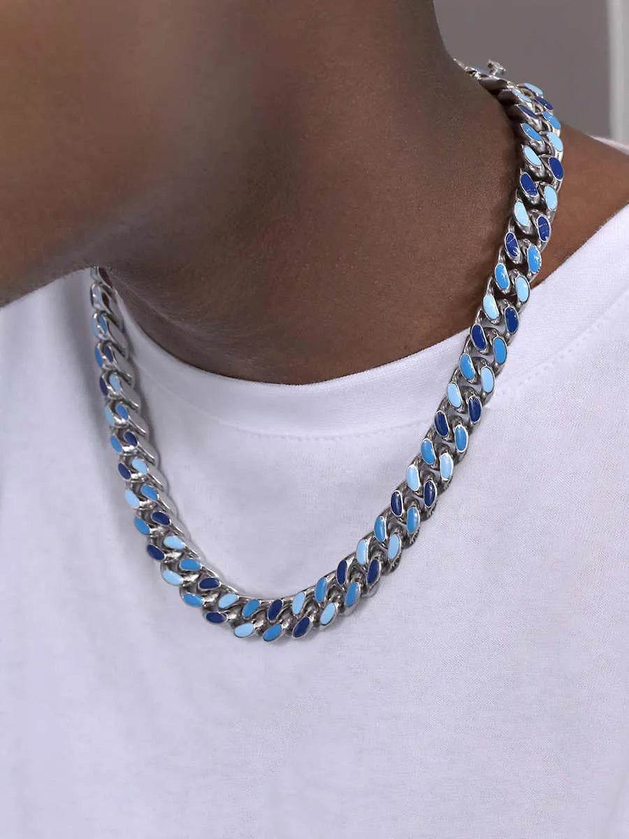 Blue Stitching Hardened Cuban Link Chain Necklace - EX-STOCK Canada