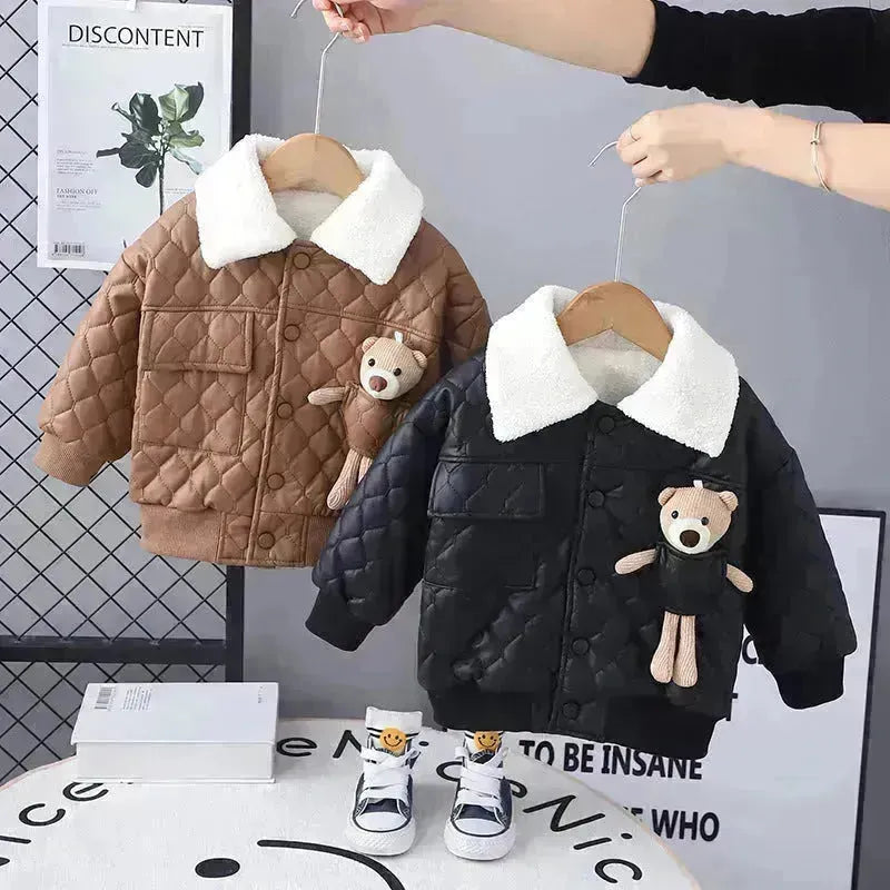Veste à manches longues à manchette en cuir épaisse des garçons