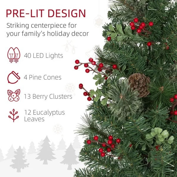 2ft 2 Pack Artificial Christmas Tree, Pre Lit Christmas Tree With Red Berries And Pine Cones, Battery Operated, Green EX-STOCK Canada