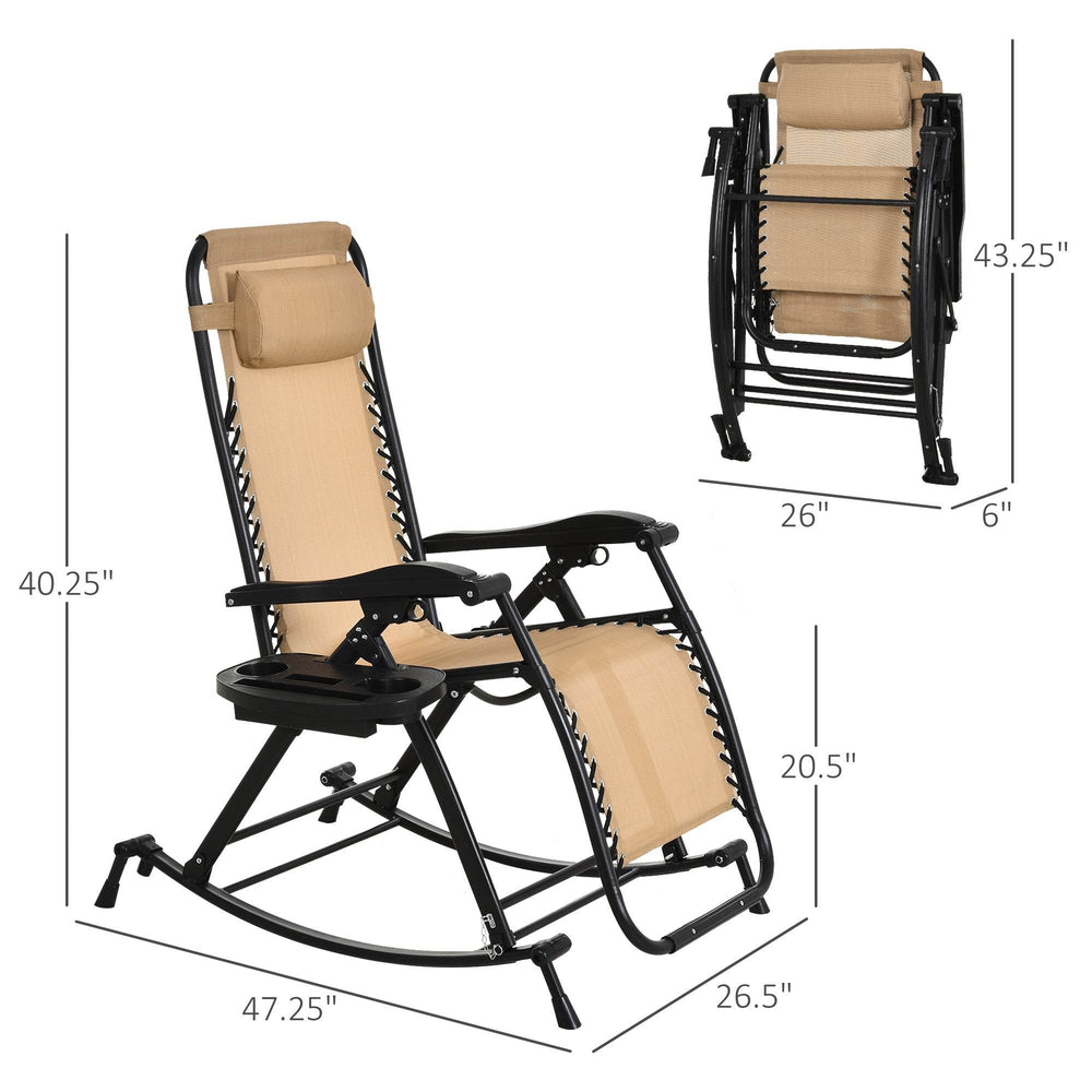 Ergonomic Recline Beige Zero Gravity Rocker With Headrest, Tray Phone Holder - EX-STOCK Canada