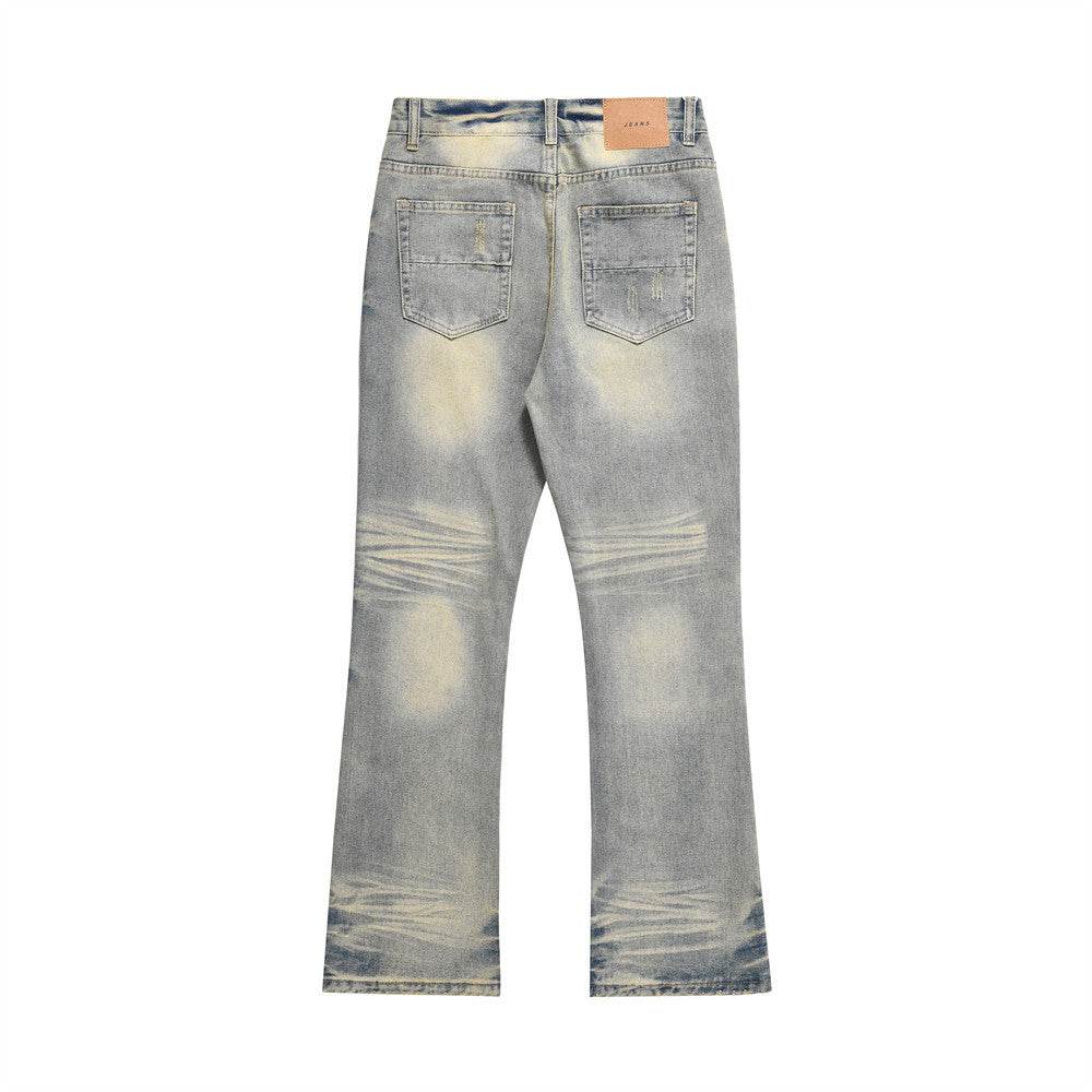 Distressed Scratches Denim Straight-leg Pants Men Jeans - EX-STOCK Canada