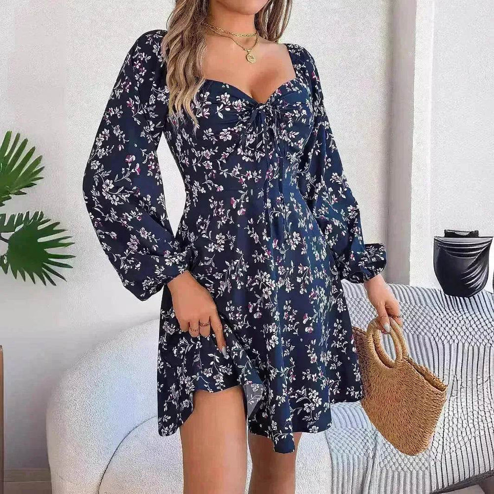 Casual Summer Floral Mini Dress Lantern Sleeve Skater Dress - EX-STOCK Canada