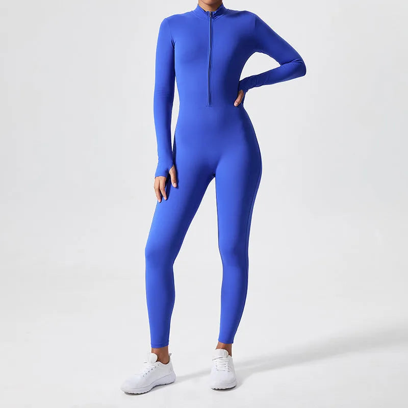 Long Sleeve Outdoor Sports Jumpsuit Workout Clothes Zipper Training Skinny Hip Raise Yoga Clothes - EX-STOCK CANADA