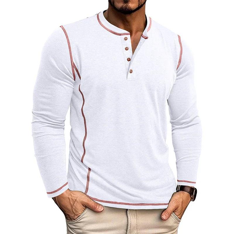 European And American Men's Henley Shirt With Four-button Top EX-STOCK Canada