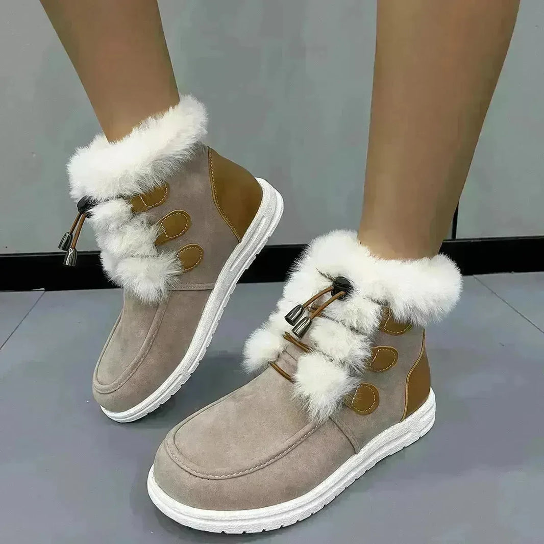 Fashion Suede Fleece Snow Boots Winter Warm Plush Round Toe Cotton Shoes Versatile Simple Short Boot For Women - EX-STOCK CANADA