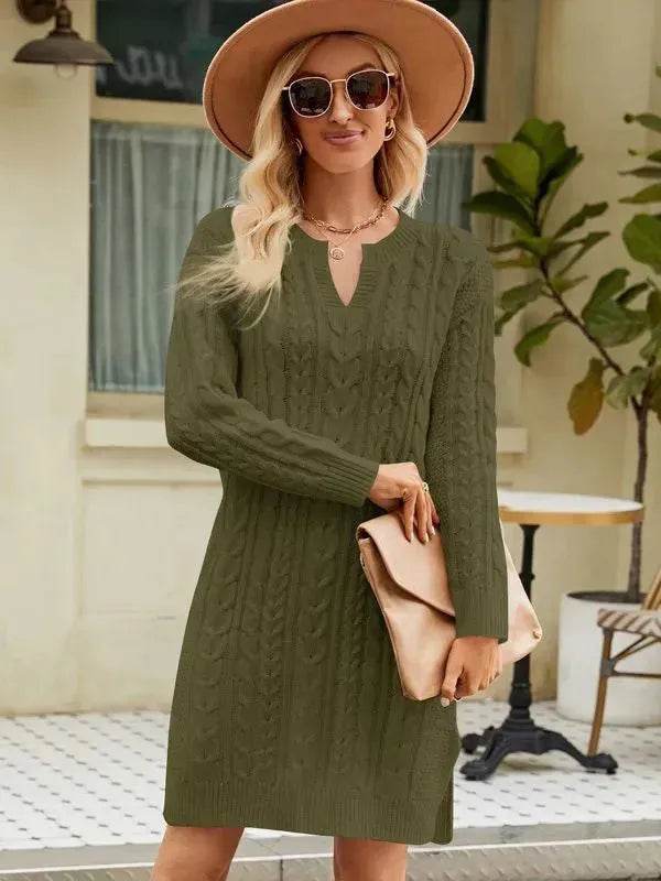 Autumn Winter Slim fit Twisted Split Mini Knitted Wool Sweater Dress - EX-STOCK Canada
