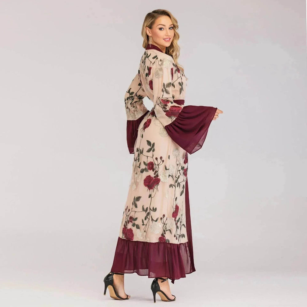 Fashion Floral Open front Abaya Kimono Abaya for Middle Eastern Dubai Turkey Arab Women - EX-STOCK Canada