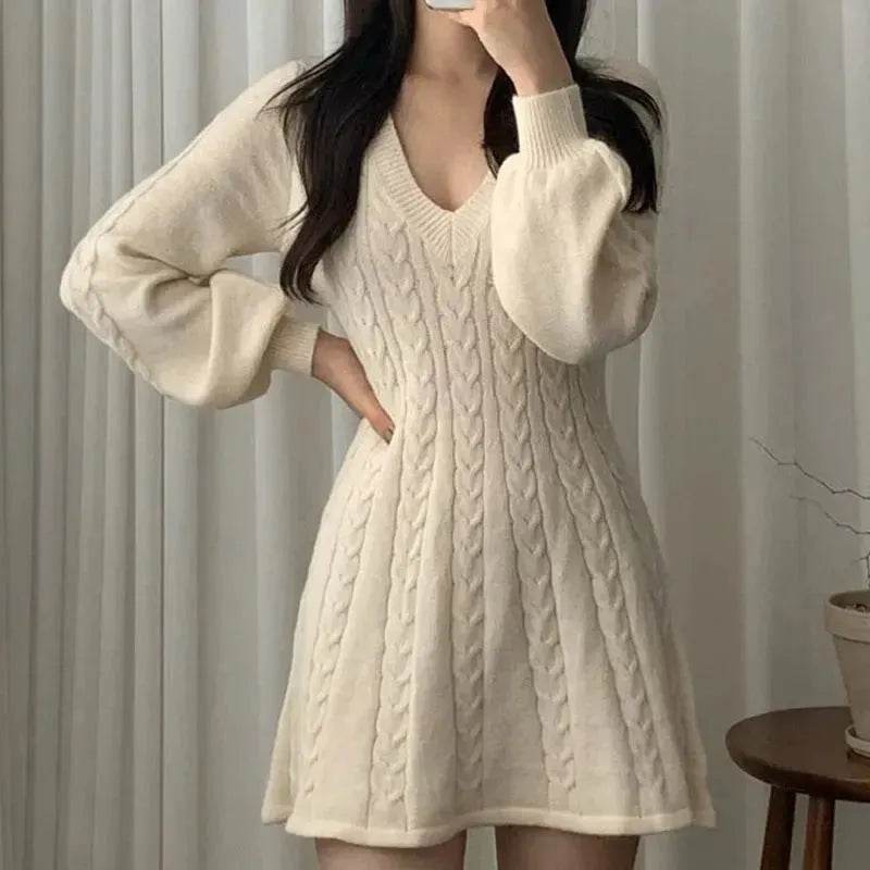 Fashionable Autumn Winter Mini Flared Knitted Sweater Dress - EX-STOCK Canada