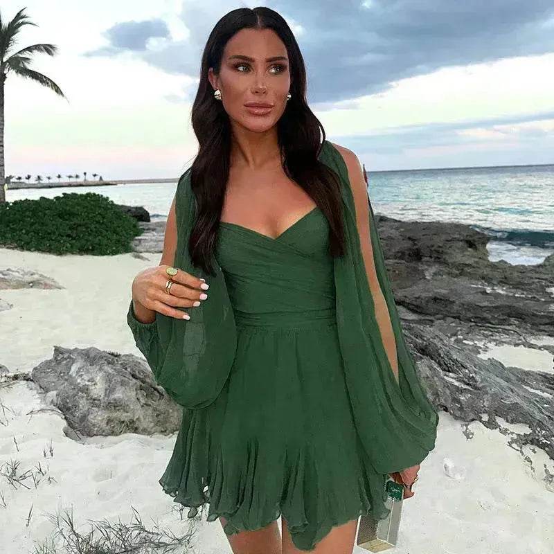 Women's Solid Color Chiffon Slim Fit Short Dress Mini Skater Flared Dress for Chic Ladies - EX-STOCK Canada