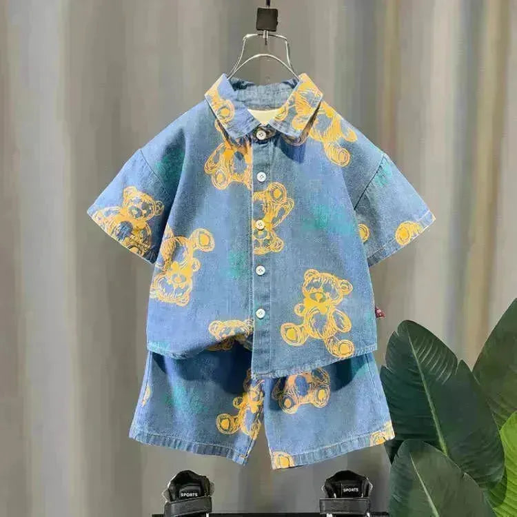 Danim Casta corta Casta a maniche Short Abbigliamento alla moda Bnutosi ragazzi Denim Due pezzi per ragazzi