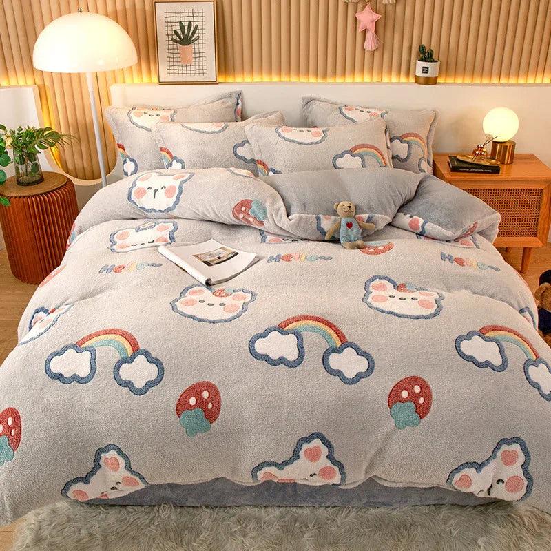 Housse de couette en molleton de corail Drap Taie d'oreiller en flanelleEX-STOCK Canada