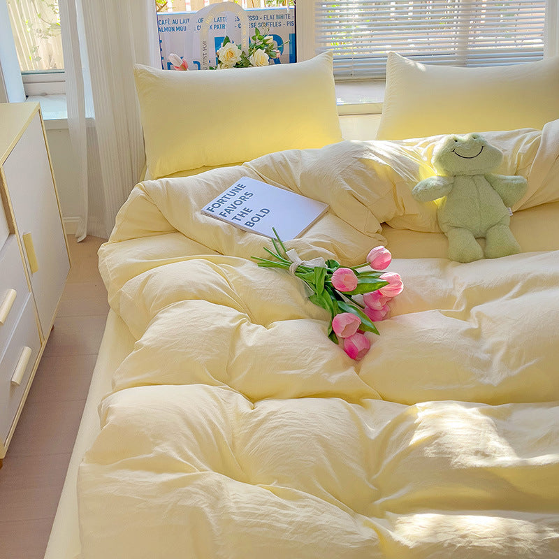 Class A Washed Cotton Four-piece Set Pure Color Duvet Cover Sheets EX-STOCK Canada