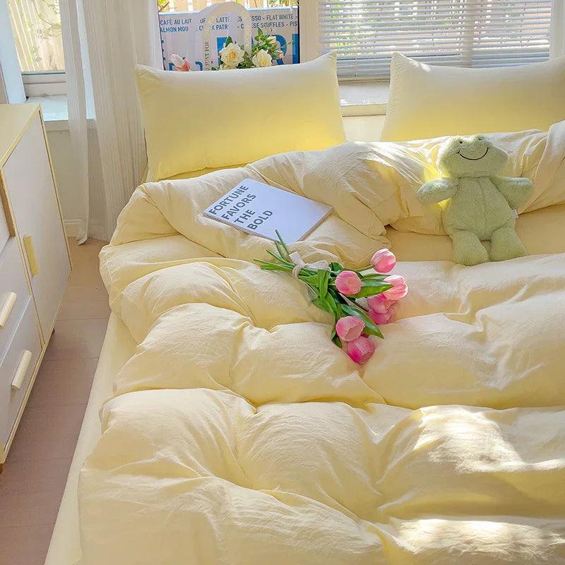Class A Washed Cotton Four-piece Set Pure Color Duvet Cover Sheets EX-STOCK Canada