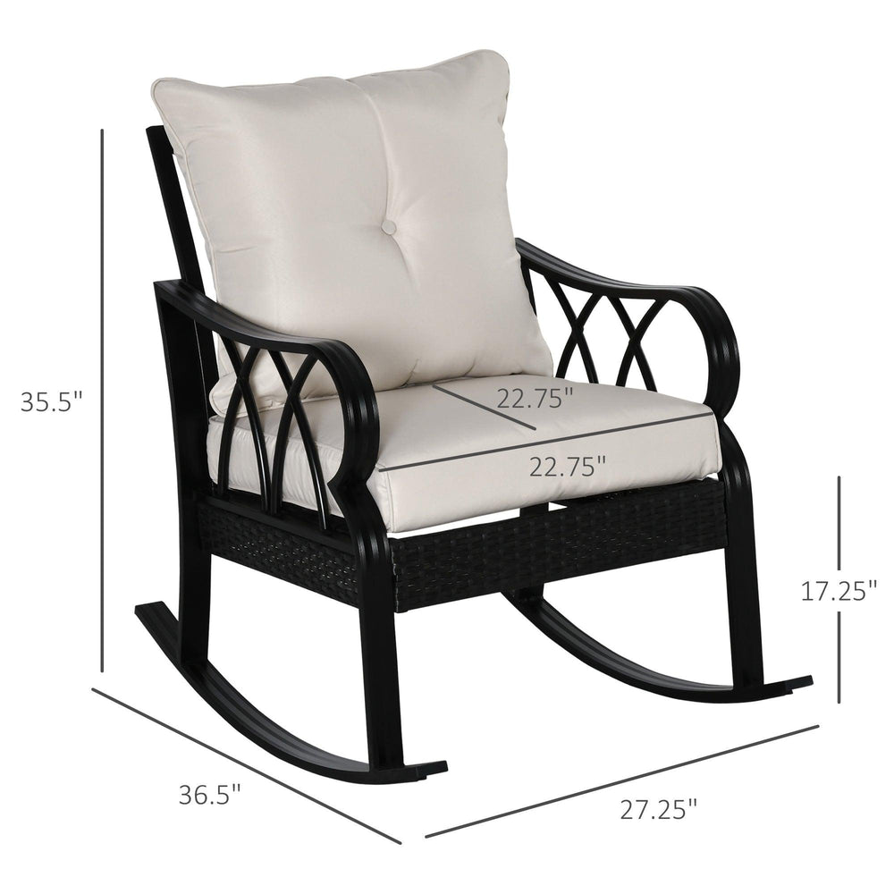 Silla mecedora de mimbre para exterior con cojines acolchados, silla mecedora de ratán de aluminio para porche con reposabrazos para jardín, patio y traspatio, caquiEX-STOCK Canada