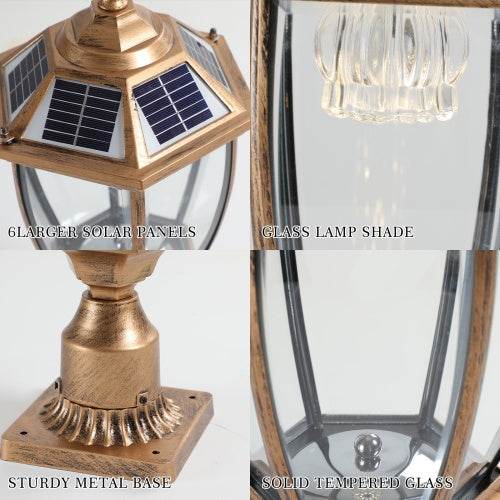 Vintage Gold Solar Pillar Headlight With Dimmable LED-2 Pack Landscape Pathway Light - EX-STOCK Canada