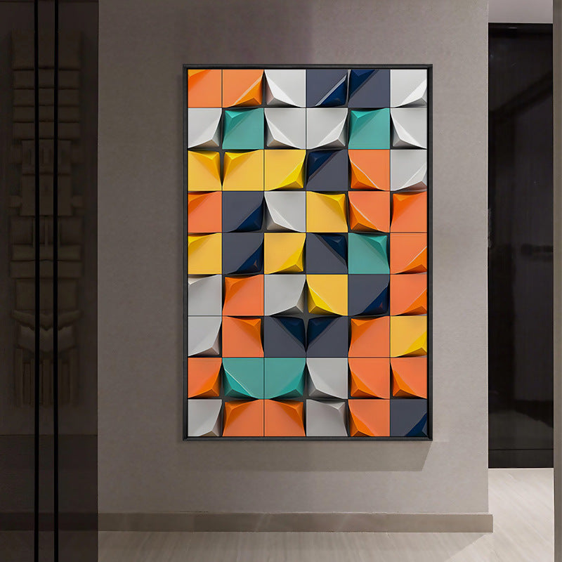 Modern Light Luxury Living Room Decorative Painting Colored Geometric Blocks