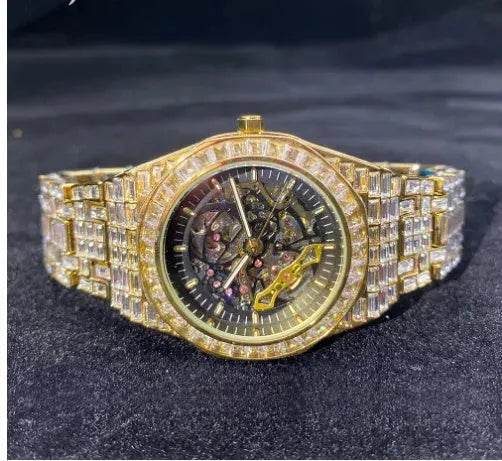 Hip Hop Full Square Diamond Luminous Hollow Mechanical Watch - EX-STOCK Canada