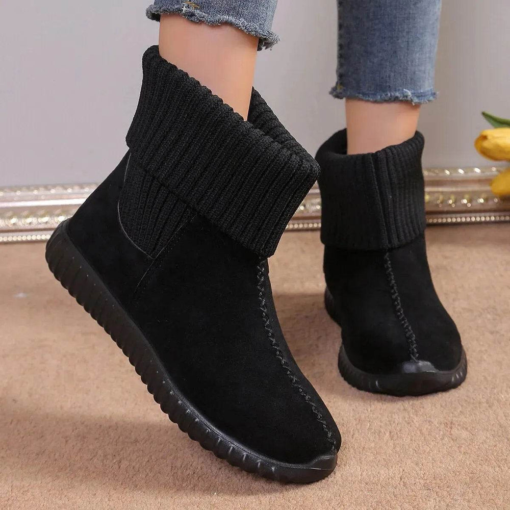 Flat Ankle Boots With Reversible Knitted Design Winter Fashion Comfortable Snow Boot For Women Shoes - EX-STOCK Canada