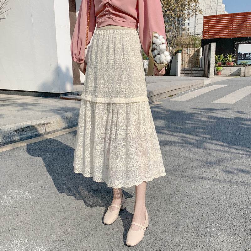 Spring Summer Women High waist Lace Midi Skirt - EX-STOCK Canada