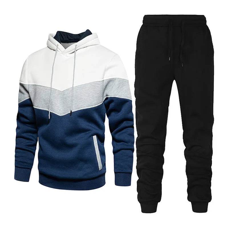 2pcs Winter Fashion Stitching Suit Outdoors Sports Suit Men's Sweatsuit Hoodie Outfit set - EX-STOCK Canada