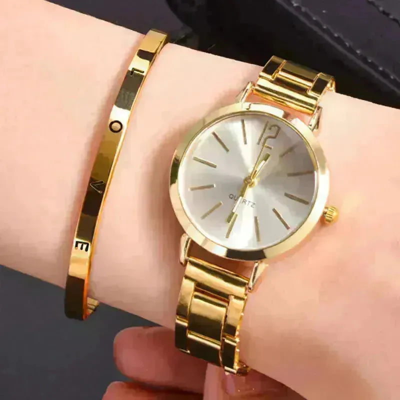 2pcs Bracelet de sangle en acier étroit et quartz