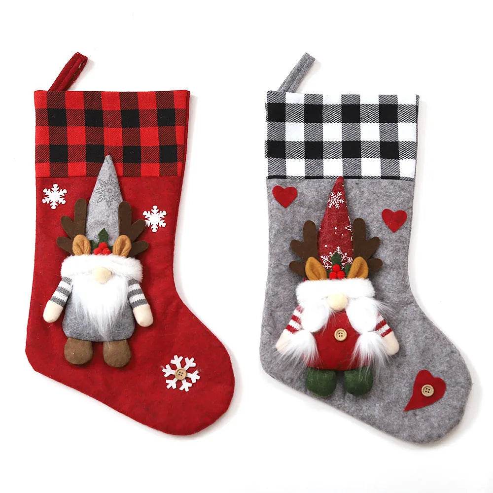 Plaid Three-dimensional Couple Faceless Doll Christmas Stockings Christmas Eve Gift Bag Candy Bag - EX-STOCK Canada