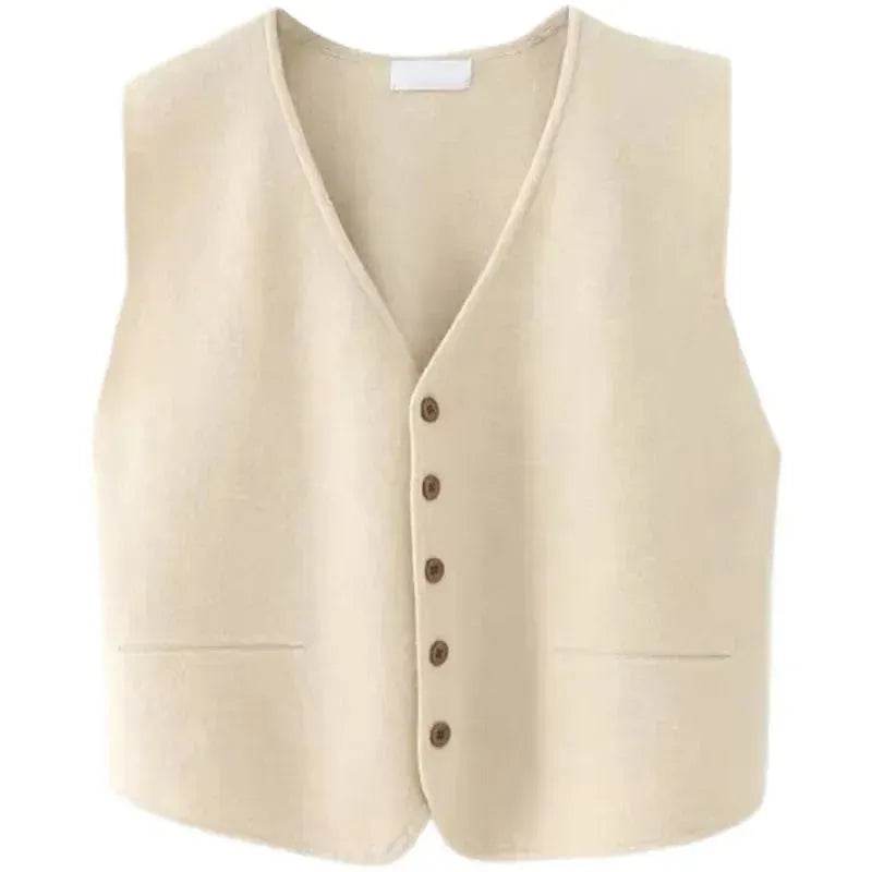 Women Sleeveless V-neck Button Down Knitted Vest Cardigan - EX-STOCK Canada