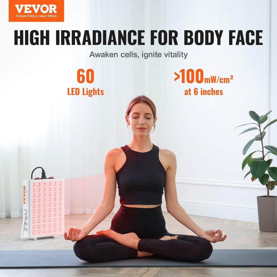 Red Light Therapy For Body Face, 60 Dual-Chip LEDs, Red 660nm & Near Infrared 850nm Combo, High Power Red Light Therapy Panel For Recovery, Pain Relief, Wound Healing, Skin Health, 80W EX-STOCK