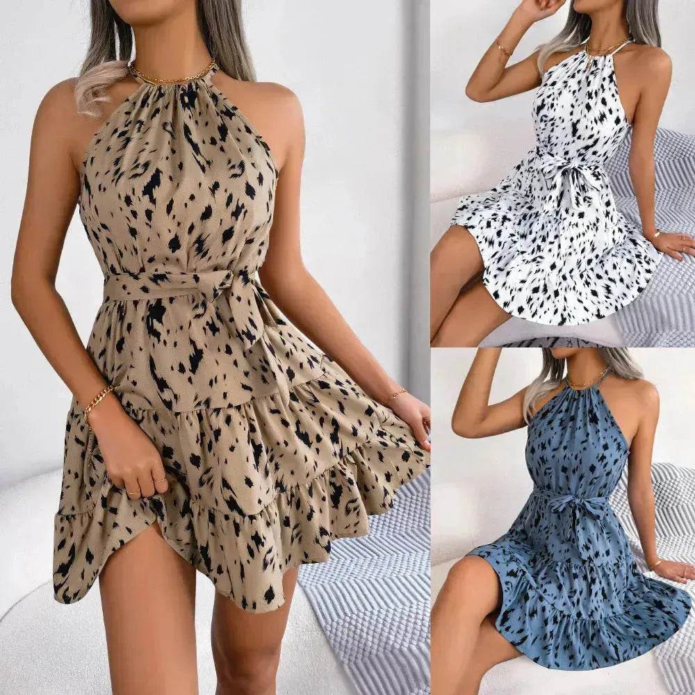 Casual Leopard Print Ruffled Swing Dress Summer Fashion Beach Dresses Women Skater Dress for Chic Ladies. - EX-STOCK Canada