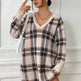 Deer Plush V-neck Long Sleeve Plaid Winter Jumper Mini dress - EX-STOCK Canada