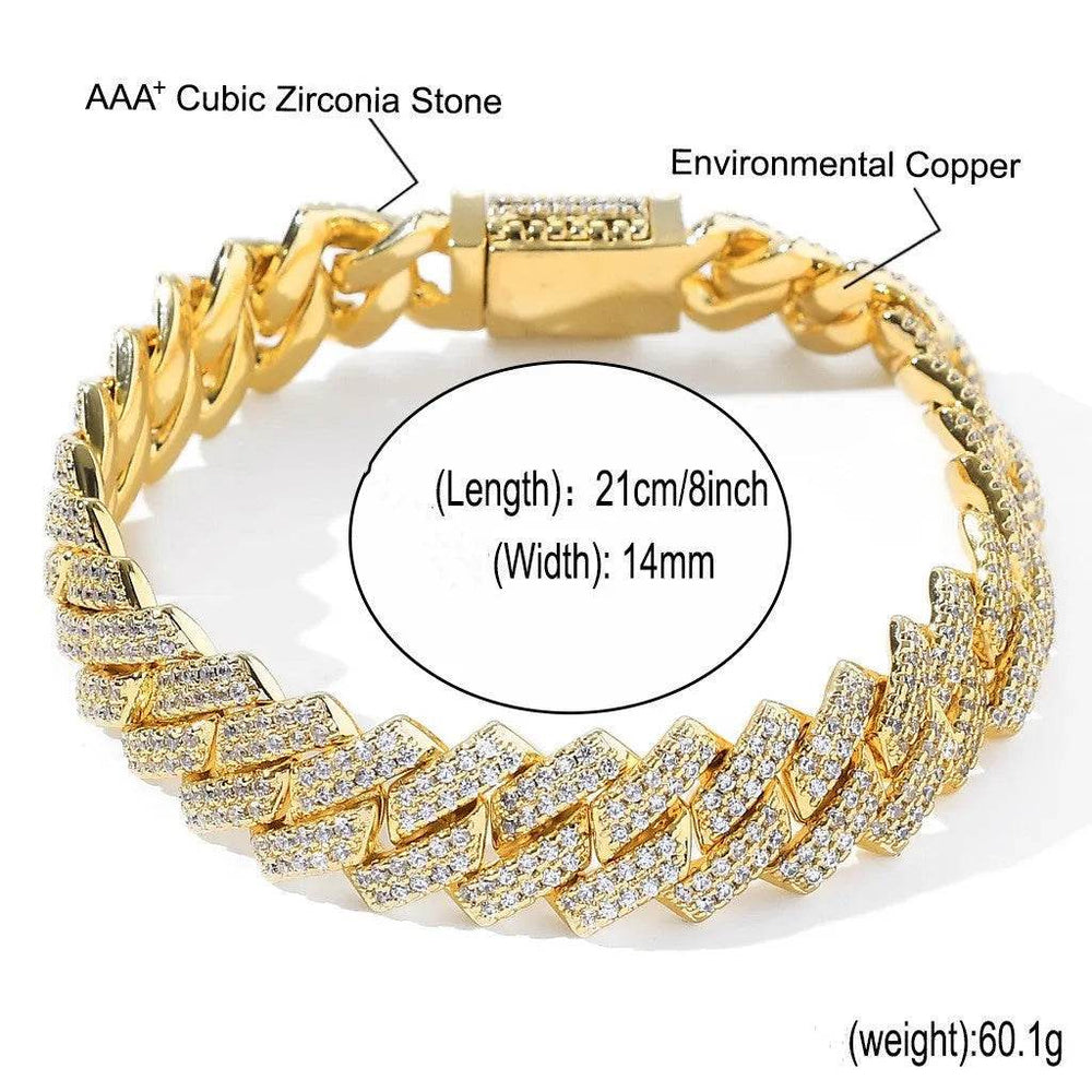 Cubic Copper Inlaid Zircon stone 14mm Diamond Cuban Link Chain necklace - EX-STOCK Canada