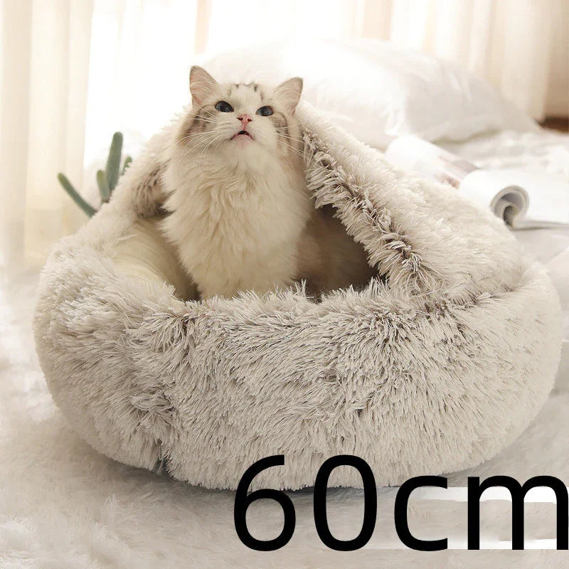 Cama para Perros y Gatos 2 en 1 Cama de Invierno para Mascotas Redonda de Felpa Cálida Suave Cama de Felpa Larga para Mascotas Productos para MascotasEX-STOCK Canada