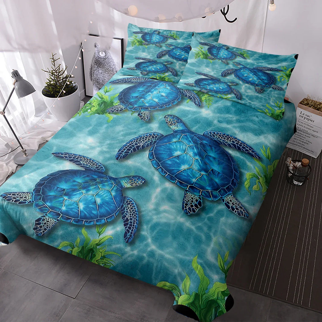Sea Turtle Pattern Duvet Cover Set 3 Pieces King Size Soft Bedding Set With 2 Pilowcases With Zipper Closure For Home Bedroom For All Seasons EX-STOCK Canada