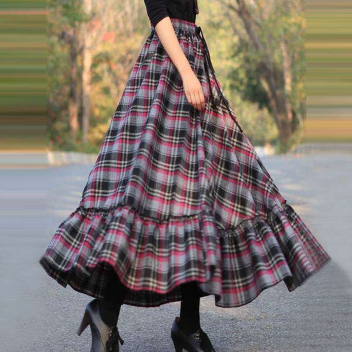 Sweet Plaid Midi Maxi Skirt For Women - EX-STOCK Canada