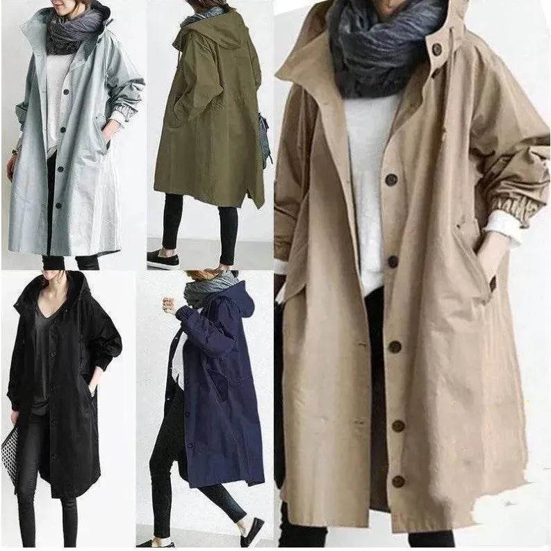 Women Casual Style Hoodie Windbreaker Mid-Length Long-Sleeved waist Jacket - EX-STOCK Canada