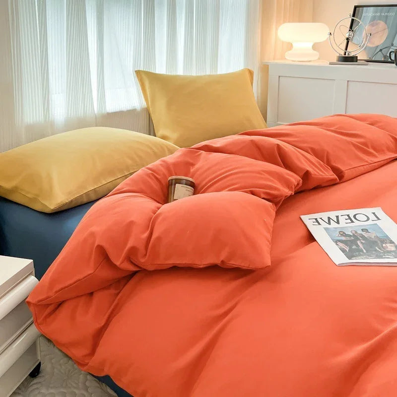 Solid Color Four-piece Set Simple Washed Sanding Duvet Cover EX-STOCK Canada