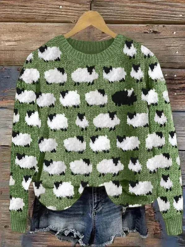 Printed Round Neck Christmas Deer Couples Sweater - EX-STOCK Canada