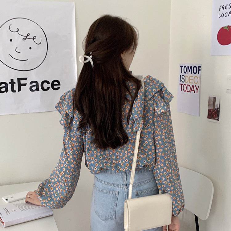 French Retro Floral Blouse Women Wood Ear blouse Women - EX-STOCK Canada